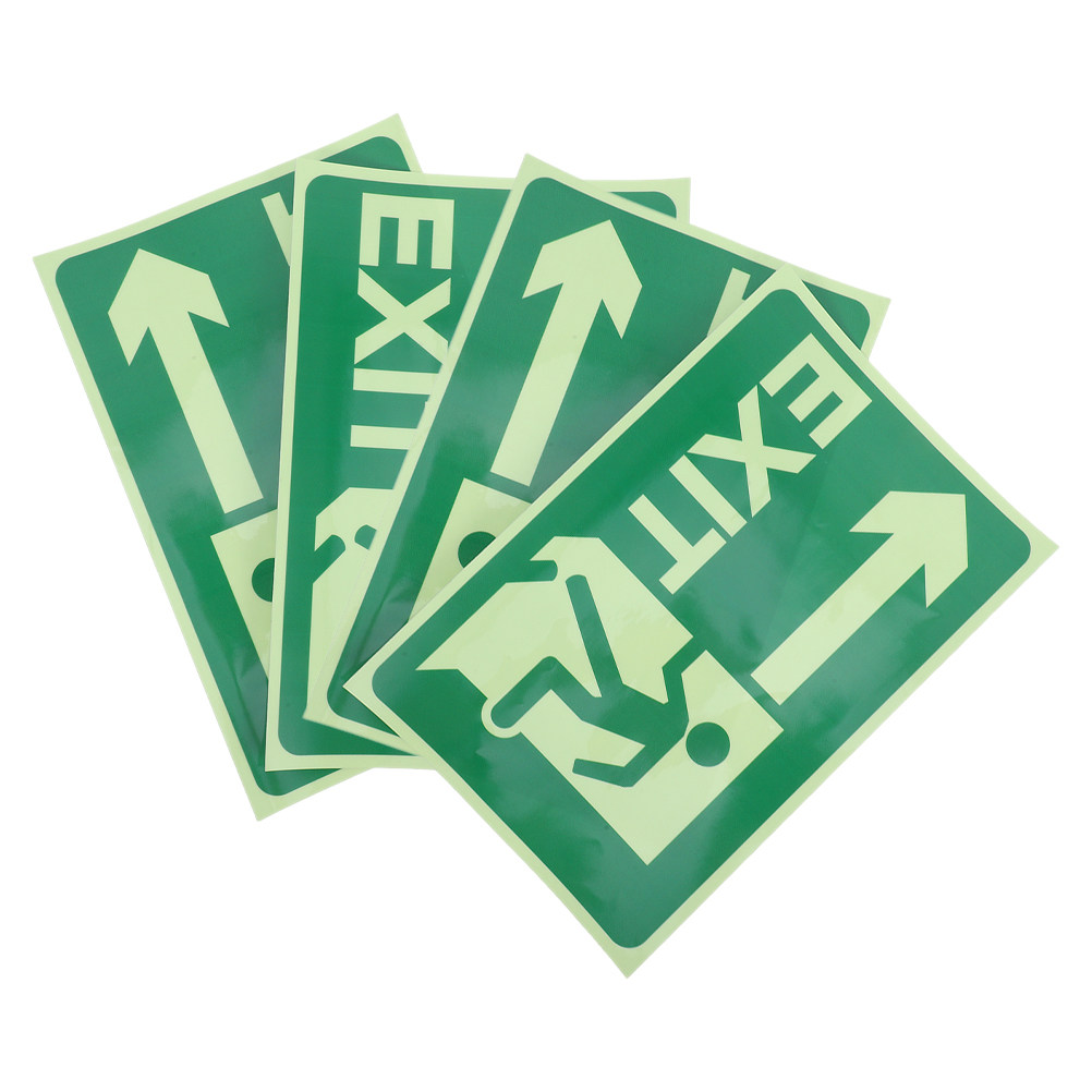 Emergency Exit Sign - 4枚セット 光る避難指示ステッカー 発光安全方向指示 緊急避難サイン 自己粘着式 室内外用安全サイン